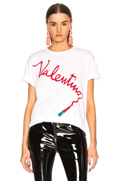 Shop Valentino Lipstick Graphic Tee In White