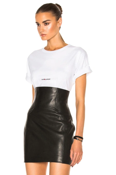 Shop Saint Laurent Small Logo Tee In White