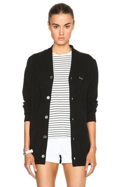 Shop Comme Des Garçons Play Wool Cardigan With Black Emblem