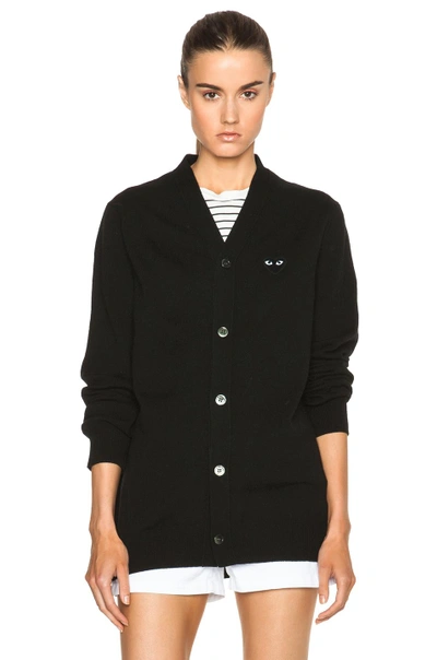 Shop Comme Des Garçons Play Wool Cardigan With Black Emblem