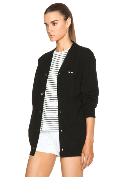 Shop Comme Des Garçons Play Wool Cardigan With Black Emblem