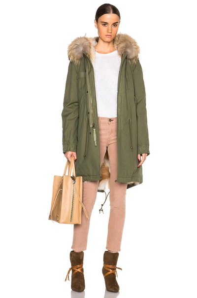 Shop Mr & Mrs Italy Army Parka With Coyote & Raccoon Fur In Green