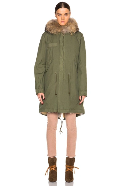 Shop Mr & Mrs Italy Army Parka With Coyote & Raccoon Fur In Green
