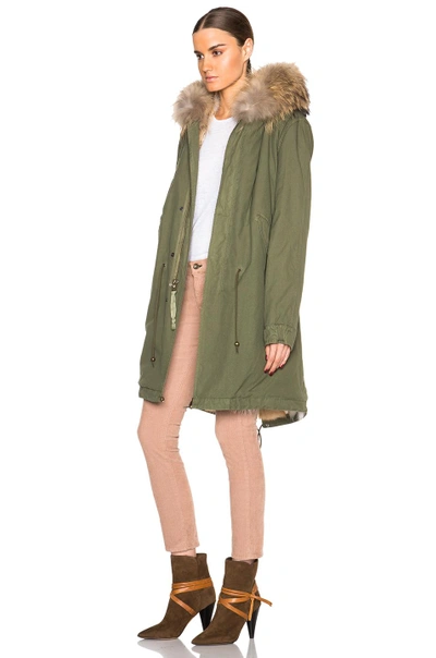 Shop Mr & Mrs Italy Army Parka With Coyote & Raccoon Fur In Green