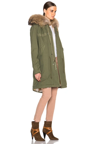Shop Mr & Mrs Italy Army Parka With Coyote & Raccoon Fur In Green