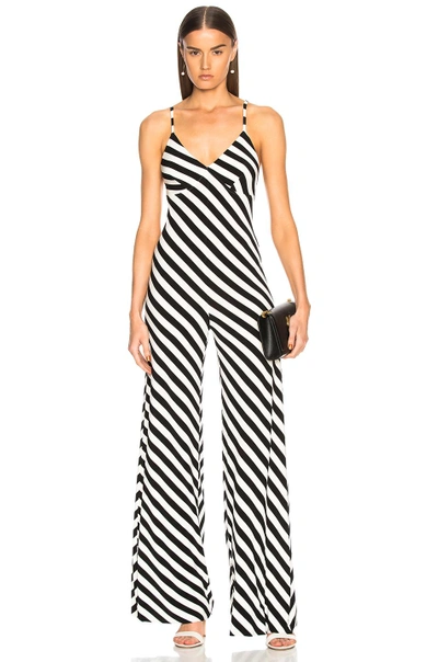Shop Norma Kamali Slip Jumpsuit In Black,stripes,white