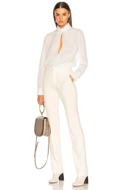 Shop Chloé Chloe Light Cady Crystal Embellished Trousers In Neutral