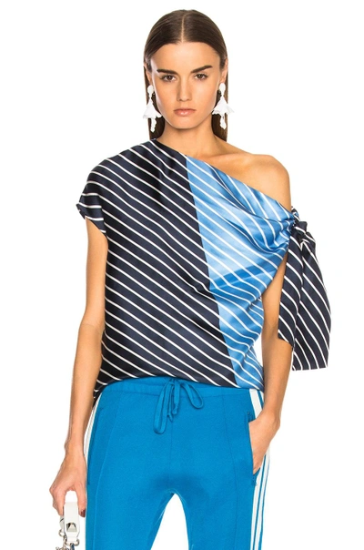 Shop Tibi Delphina Asymmetrical Top In Blue,stripes