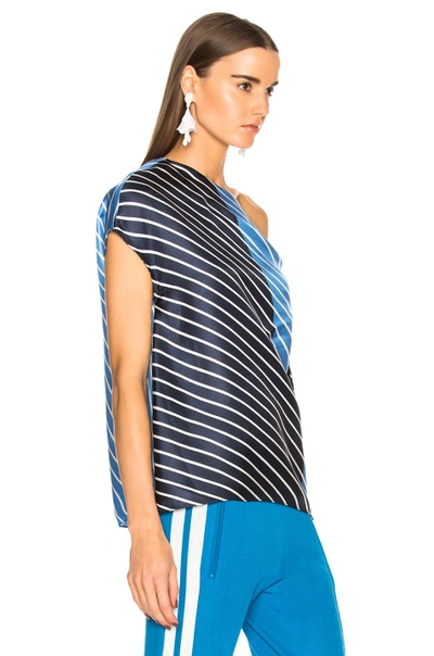 Shop Tibi Delphina Asymmetrical Top In Blue,stripes