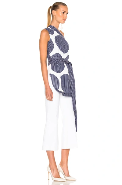 Shop Stella Mccartney Stripe Shirting One Shoulder Top In Blue,stripes,white