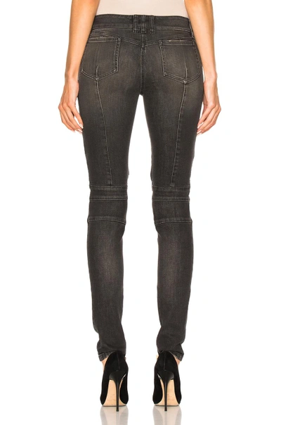Shop Balmain Skinny Moto Jeans In Black,gray