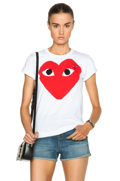 Shop Comme Des Garçons Play Cotton Red Heart Emblem Tee In White