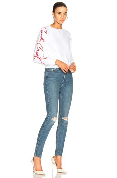 Shop Re/done Cindy Crawford Classic Sweatshirt In White,red,geometric Print