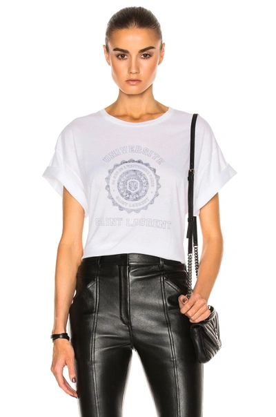 Shop Saint Laurent Boxy University Tee In White