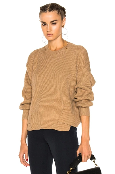Shop Stella Mccartney Ribbed Crew Neck Sweater In Neutrals,brown
