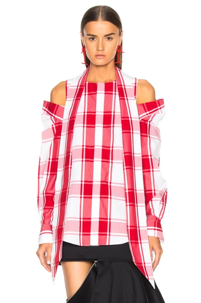 Shop Monse Cold Shoulder Plaid Shirt In Checkered & Plaid,red