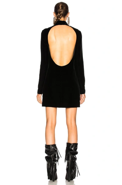 Shop Saint Laurent Open Back Velvet Mini Dress In Black