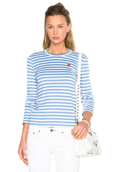 Shop Comme Des Garçons Play Striped Small Emblem Tee