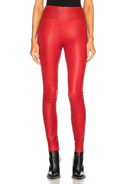 Shop Sprwmn High Waist Leather Ankle Legging In Red