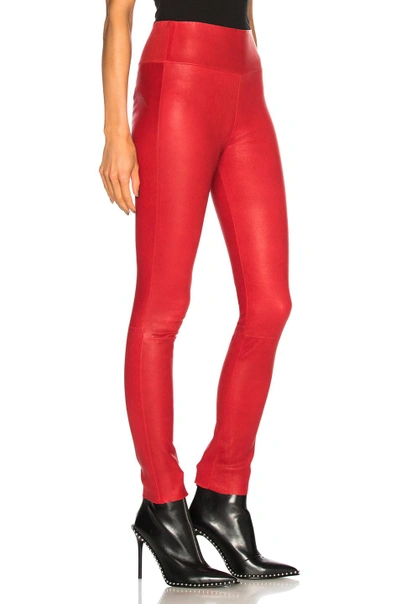 Shop Sprwmn High Waist Leather Ankle Legging In Red