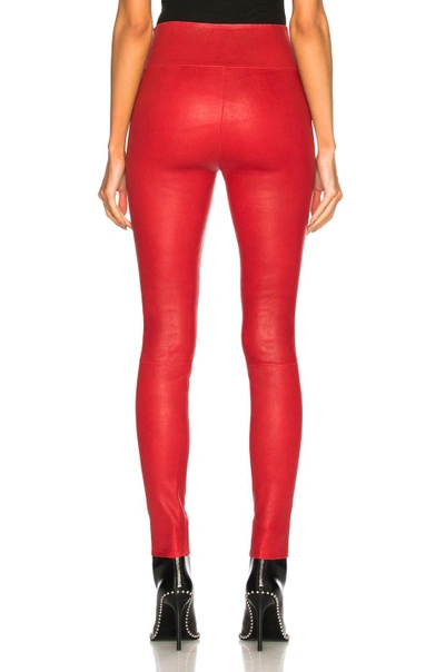 Shop Sprwmn High Waist Leather Ankle Legging In Red