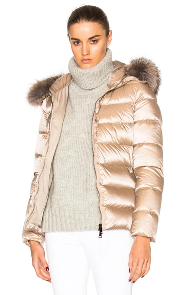 Shop Moncler Tatie Giubbotto Jacket With Fox Fur In Neutrals