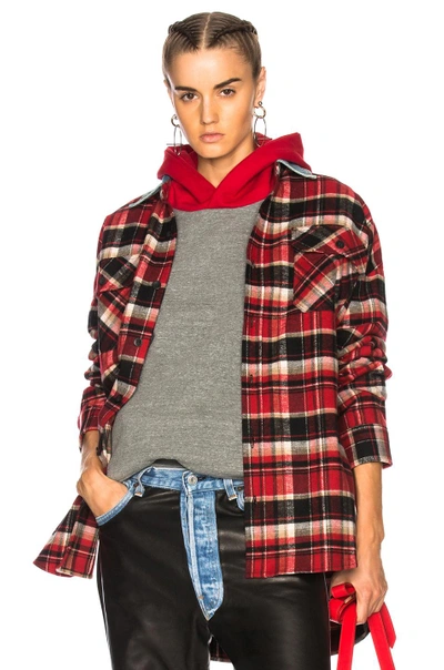 Shop Fear Of God Oversized Flannel Button Down Shirt In Checkered & Plaid,red