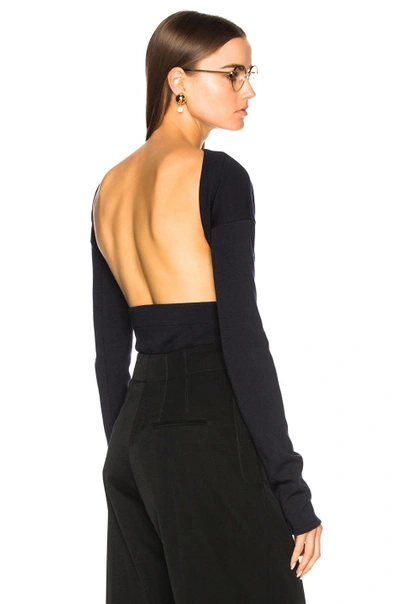 Shop Victoria Beckham Wool Jersey Backless Bodysuit In Blue