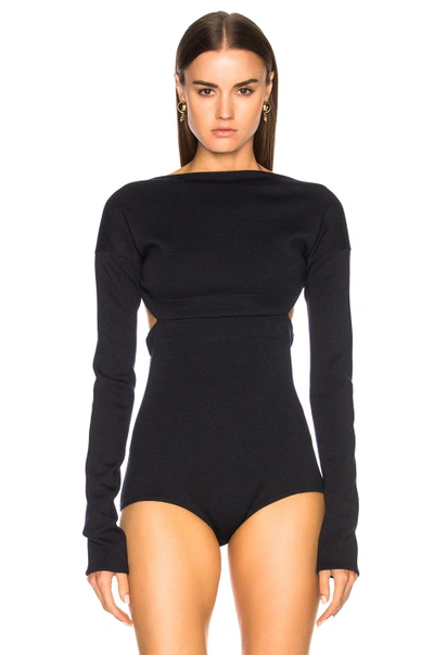 Shop Victoria Beckham Wool Jersey Backless Bodysuit In Blue