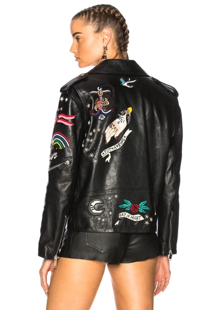 Shop Valentino Tattoo Embroidery Leather Jacket In Black