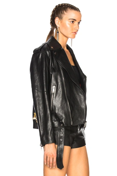 Shop Valentino Tattoo Embroidery Leather Jacket In Black
