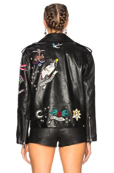 Shop Valentino Tattoo Embroidery Leather Jacket In Black