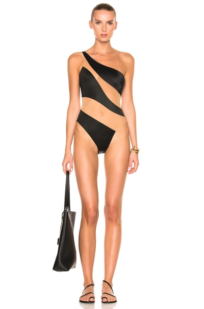 Shop Norma Kamali Snake Mesh Mio One Piece Swimsuit In Black & Nude