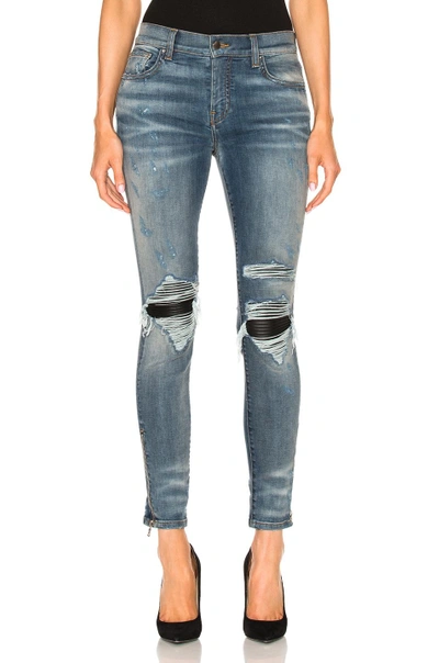 Shop Amiri Mx1 Leather Patch Skinny In Denim Medium