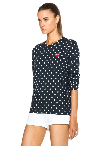 Comme Des Garçons Play Cotton Red Emblem Dot Tee In Navy
