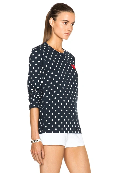 Comme Des Garçons Play Cotton Red Emblem Dot Tee In Navy