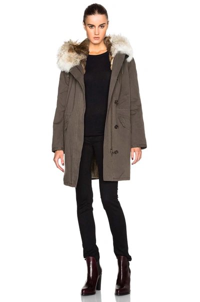 Shop Yves Salomon - Army Classic Parka With Rabbit & Coyote Fur In Green