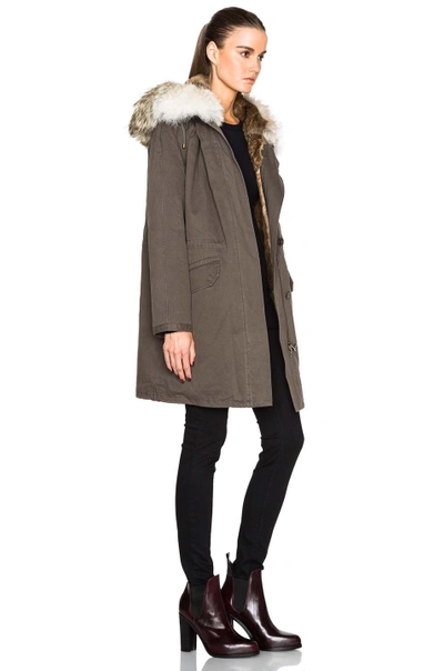 Shop Yves Salomon - Army Classic Parka With Rabbit & Coyote Fur In Green