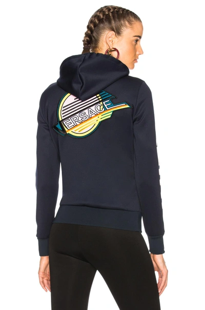 Shop Versace Graphic Hoodie In Blue