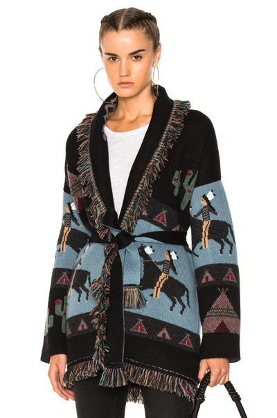 Shop Alanui Oversized Jacquard Cashmere Cardigan In Abstract,black,blue