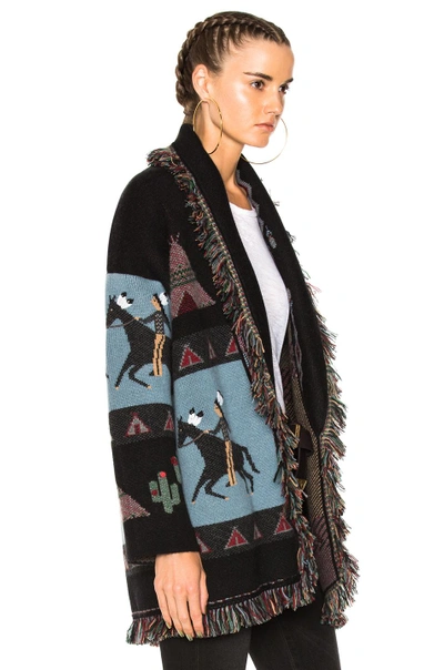 Shop Alanui Oversized Jacquard Cashmere Cardigan In Abstract,black,blue
