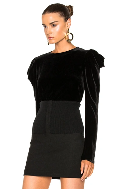 Shop Tibi Velvet Drape Sleeve Top In Black
