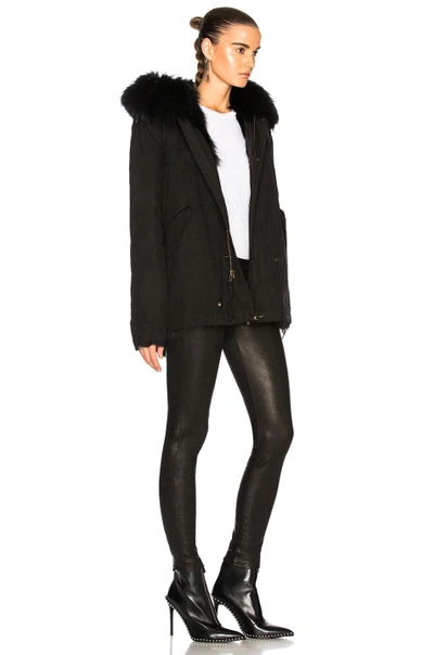 Shop Mr & Mrs Italy Mini Parka With Fox & Raccoon Fur In Black