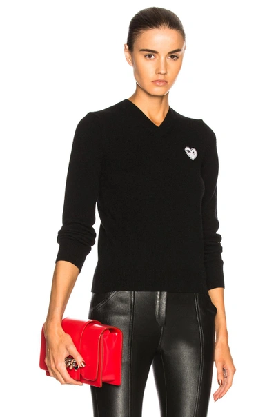 Shop Comme Des Garçons Play White Heart Pullover In Black