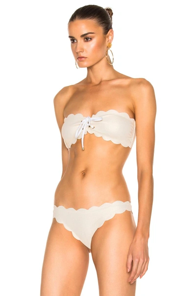 Shop Marysia Antibes Bikini Tie Top In Metallic Cream