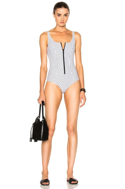 Shop Lisa Marie Fernandez Jasmine Bonded Swimsuit In Polka Dots,white. In Black & White Polka Dots