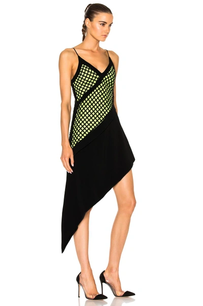 Shop David Koma V-cut Asymmetrical Hem Underlayer Dress In Black,green