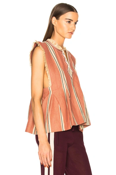 Shop Isabel Marant Étoile Drappy Summer Stripes Blouse In Terracotta