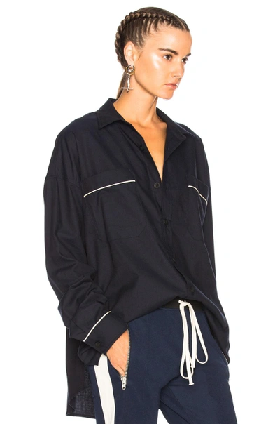 Shop Fear Of God Piped Oversized Shirt In Blue