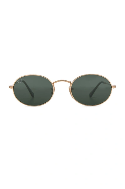 Shop Ray Ban Oval Flat Sunglasses In Gold & Green